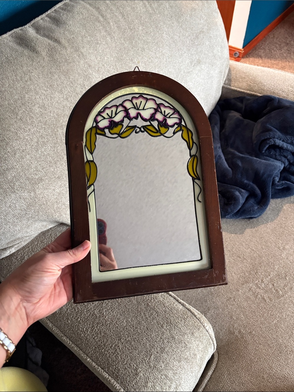 Vintage Arched Floral faux Stained Glass Mirror